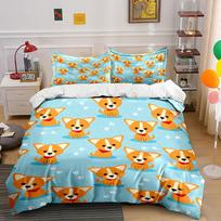 Cartoon Corgi Dog Bedding Set Bedding Duvet Cover Set Duvet Cover Pillowcases  (1 * Duvet Cover 2 * Pillowcases, without duvet insert) 135x200cm