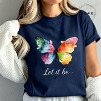 High Street T-Shirt Let It Be Rainbow Butterfly Print Shirt Fashion T-shirt Watercolor Butterfly Women Tee Summer Brand Tops XXS