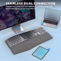 Wireless Split Ergonomic Keyboard, 2.4G USB Multi-Device Ergo Keyboard with Cushioned Wrist and Palm Rest, Rechargeable, Black