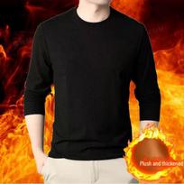 Men's Velvet Long-Sleeve Round Neck Sweater - Warm Autumn/Winter Base Layer XL juoda