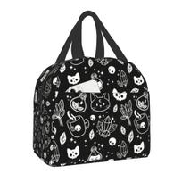 Pattern Lunch Bag Women Cooler Thermal Insulated Bento Box for Kids School Food Halloween Cat Skull Picnic Lunch Boxes 22x20x13CM smėlis