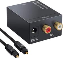 Parishop Digital to Analog Audio DAC 2 x RCA with Fiber Optic for Home Converter, (Optical/Coaxial), (L/R) Inputs, Cable, Use.