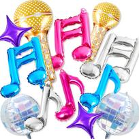 Music Theme Foil Balloons Set 10Pcs Disco Ball Microphone & Note Decorations for 70-90s Disco K-pop Karaoke Birthday Party Props 15 inch and above pink