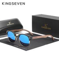 KINGSEVEN Prekės ženklo riešuto medienos akiniai nuo saulės vyrams ir moterims Poliarizuoti UV400 lęšiai Medinis apvalus rėmelis Akiniai Vintage Retro prabangūs akinių rėmeliai Daugialypiai raudona