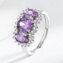 Silve Gorgeous Shiny Stone Purple Zircom Ring For Women Engagement Wedding High Quality Fine  Copper Jewelry resizable