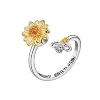 Sweet Butterfly & Sunflower Fidget Spinner Ring Adjustable Anti-Anxiety Stress Relief Jewelry For Women Rotating Accessory Gift resizable