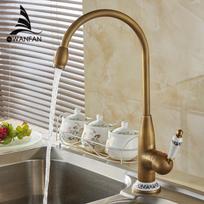 Antique Solid Brass Body Bronze Single Handle Waterfall Faucets Purified Kitchen Sink Hot and Cold Faucet Mixer Tap (as the picture,Brass)