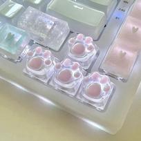 1/4 Pcs Cute Translucent Cat Paw Keycap Resin Pink Blue Mechanical Keyboard Key Cap DIY Cartoon ESC WASD Keycaps