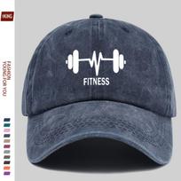 Fitness Heartbeat Dumbbell Baseball Cap Washed Cotton Outdoor Adjustable Unisex Sports Cap One Size