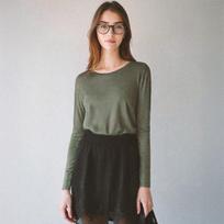 Studio 235 Summer Boyfit Modal U-Neck Long Sleeve Olive Free