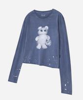 Physical Department [Phyps® X Frizbee] Spray Bear Crop T-Shirt Dusty Blue Dusty Blue/Free