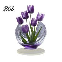 Purple Tulip Desktop Decor 2D Acrylic Ornament, Realistic Tulips Ornament with Base, Transparent Flat Flower Tabletop Decoration for Home Desk Cabinet A