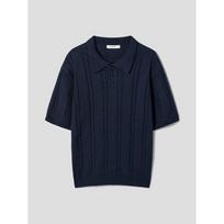 Navy Cable Collar Short Sleeve Knit Navy/Xl