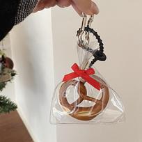 Bagel Palm-leaf Fan Pendant Bow Simulated Food Key Chain Alkaline Bread Pendant  Backpack Decor Style2