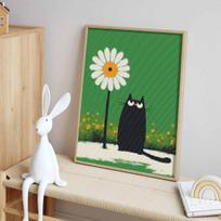 Diamond painting kit. full diamond round mosaic black cat daisy handmade. home decoration gift Round 20x30cm