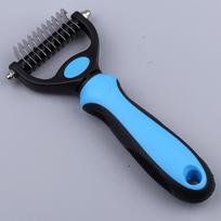 Pet Hair Remover Comb Double Sides Blades Fur Dematting Trimmer Deshedding Brush Pet Dog Grooming Brushes Dog Bath Brush (Blue,S-17*6CM) mėlyna