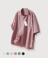 Mood Inside Semi-Over Pigment Half Shirt _6 Colors Yellow(F)/Free