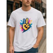 Men's Victory Gesture Timer T-Shirt - Soft Breathable Casual Crew Neck Short Sleeve with Victory Sign Print, Suitable for, Gym & Casual Attire S balta