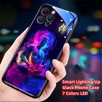 Buddha Design LED Light Up Phone Case – Glowing Tempered Glass Cover for IPhone Samsung 【Style A】For Iphone 17 Pro