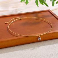 Metal Chain Geometric Circular Collar 18K Gold PVD Plated Rhinestone Collarbone Chain  Gift Style 2