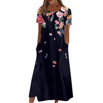 Women's Casual Dresses Printed Dresses Summer Dresses Printed Pleated Round Neck Midi Dresses Basic Classic Outdoor Daily Short Sleeve Loose Dresses L juoda