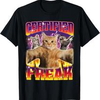 Certified Freak Funny inappropriate Humor Cute Cat Meme T-Shirt S juoda