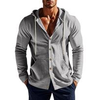 Spring and Summer Man's Hooded Long-sleeved Shirt Man's Solid Color Patch Bag Casual Long-sleeved T-shirt Man's Top Outer Wear XS pilka
