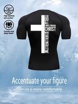 Mens Red Compression Short Sleeve T-Shirt Cross And Bible Verse Graphic Quick Dry High Elasticity Gym Workout And Christian Athletic Top S juoda
