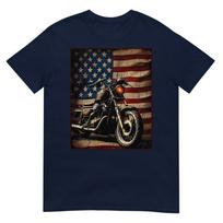 Motorcycle Usa Flag Retro Biker Tshirt S
