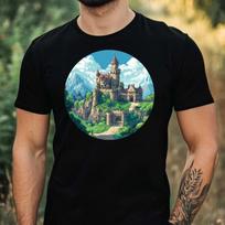 T-Shirt Herren Burg Pixel Art Motiv Baumwolle Größe XS bis 5XL S