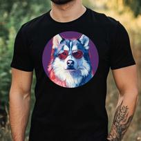 T-Shirt Herren Husky mit Sonnenbrille Motiv Baumwolle Größe XS bis 5XL XS
