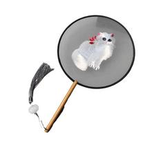 Round Double Sided Embroidery Fan Chinese Style Flower Silk Fan Fashion Hanfu Hand Fan  for Guests Style L