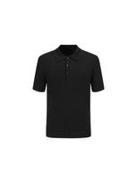 Men'S) Garment-Washed Cotton Cable Short Sleeve Polo Shirt_Black Bk (Black) / 100
