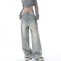 Women Vintage Baggy Blue Jeans High Waist Denim Trousers 2000s Y2k Harajuku Fashion 90s Aesthetic Wide Pants Trashy Clothes 2026 S šviesiai mėlyna spalva