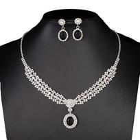 Sparkling Bridal Jewelry Set Water Drop Pendant Crystal Jewelry Set  Party Banquet juoda