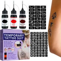 Laikinos tatuiruotės rinkinys su 3 spalvų vaisiniais rašalais ir 84 raštais lipniomis trafaretėmis „Pasidaryk pats“ tatuiruočių rinkinys