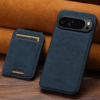 Vintage Leather Phone Case for Google Pixel 10 Pro XL Pixel9pro 8 8A 7 7A 6 6A Magnet Wireless Charging Card Holder Wallet Cover Google Pixel 6a mėlyna
