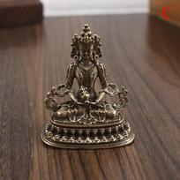 Antique Copper Buddha Statue Home Living Room Office Decoration Figurines Retro Brass Chinese Tibetan Green Tara Buddha Statue