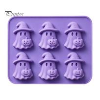 Non-stick Silicone Ghost Mold Ice Cube Mold, 6 Cavity Tray, 3D Halloween Shape Flexible Maker, for Whisky Cocktails Easy Release violetinė