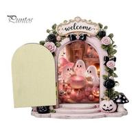 Cute Pink Halloween Display Ghost/Mouse Door Ornaments, Miniature Decoration, Double Wall Corner Decoration Layer Arch Decor for Bookshelf Unique Art B