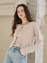 Nub Button Cardigan Sleeveless Set - Light Beige