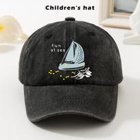 Sailboat Graphic Washed Cotton Baseball Cap Adjustable Outdoor Denim Trucker Hat Unisex One Size