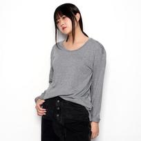 Studio 235 Modal Cotton Boyfit U-Neck Long Sleeve Melange Grey Free