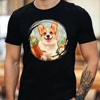 T-Shirt Herren Corgi Hund mit Blumen Motiv Baumwolle Größe S bis 5XL L