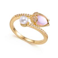 Elegant Tulip Flower Imitation Pearl Rings for Women Light Luxury Inlaid Cubic Zirconia Finger Ring Wedding Party Charm Jewelry 6