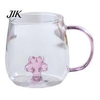 Coffee Milk Drink Cup Handmade Glass Animal Plant Shape Transparent Water Cute with Colorful Handle Creative Tea Mug Catlike