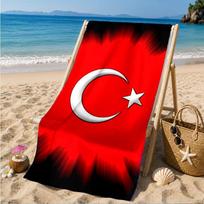 Turkijos vėliavos dizaino paplūdimio rankšluostis, greitai džiūstantis, lengvai prižiūrimas, tinkamas tiek sportui, tiek paplūdimio atostogoms, sporto būtinybė 70cmx140cm(27x55inch)