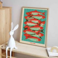 Diamond painting kit. full diamond round mosaic fish shoal handmade. home decoration gift Round 20x30cm