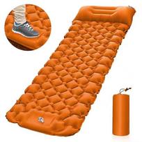 Built-in Pump Self-Inflating Waterproof Sleeping Pad with Air Pillow Leakproof & Lightweight for Hiking Camping oranžinė