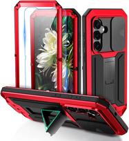 For Samsung S26 S25 Edge S24 S23 S22 Plus S21 Ultra Heavy Duty Military Bumper Aluminum Metal Case Shockproof Stand Camera Cover Galaxy S26 Ultra raudona